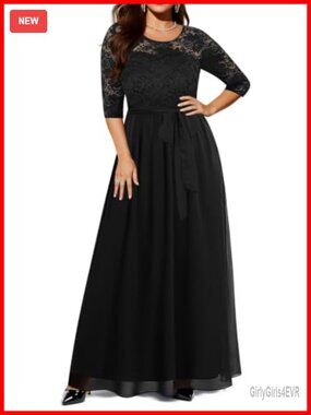 Plus Size Lace Formal Evening Dress Long Sleeve Maxi Wedding Guest